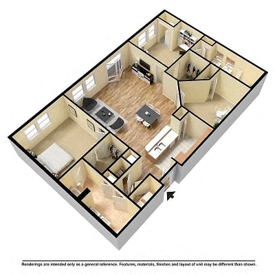 Floor plan for 2 beds, 2 baths, 1375 sqft
